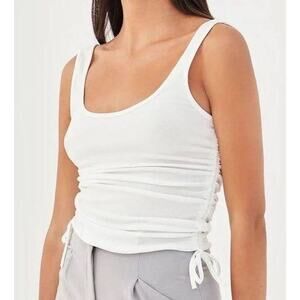 NWT 4th & Reckless White Ruched Tie Tank Top XS | Scoop Neck Stretch